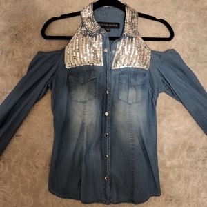 Boston Proper Sequin Denim Shirt